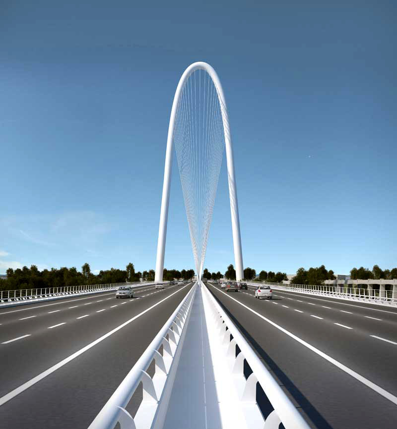 Artist's rendering of the Margaret Hunt Hill Bridge into West Dallas